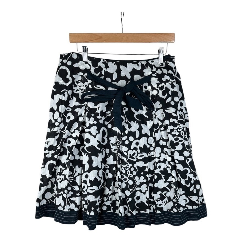 Mix Nouveau New York‎ Floral Print Skirt Size Large Black White Tie Front
